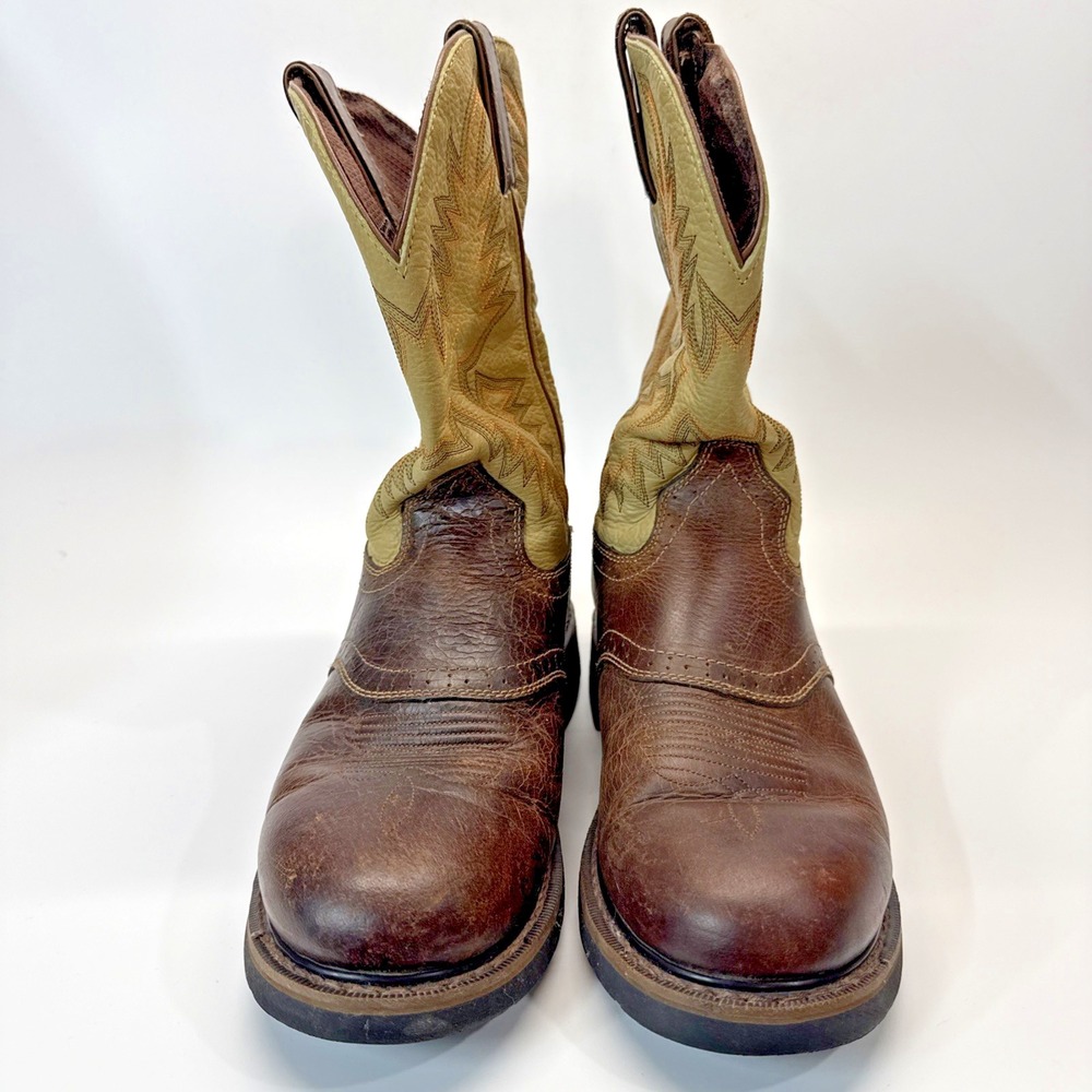 Justin Mens Boots 10.5 D Brown Tan Leather Superintendent Work Cowboy Soft Toe - Picture 4 of 16